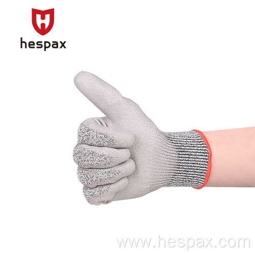 Hespax Protective Safety Glove PU Palm Coated Anti-cut